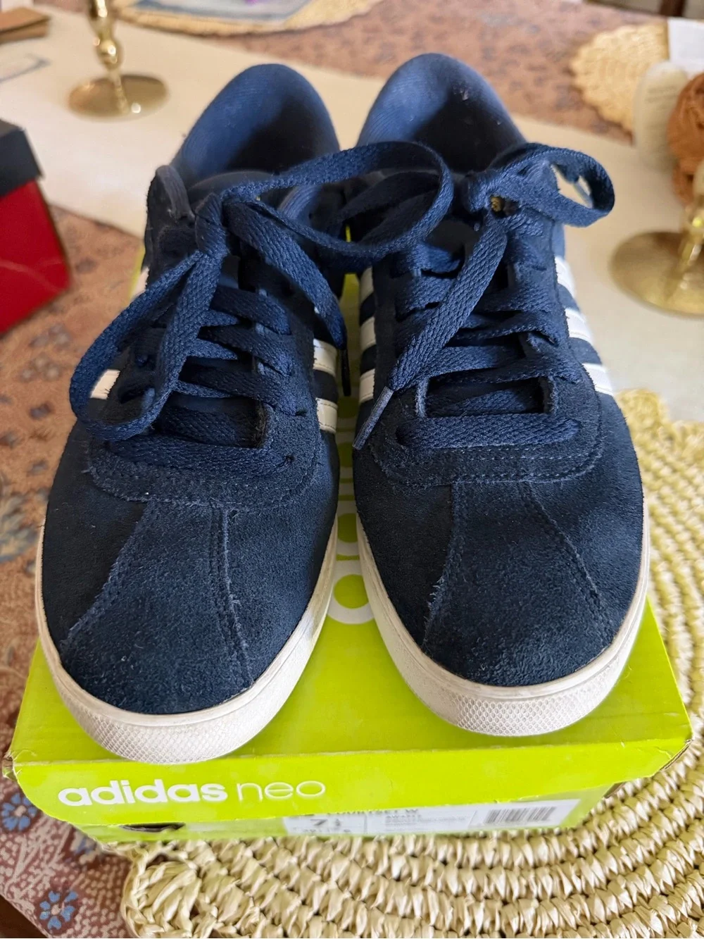 adidas Navy Suede Sneakers with White Stripes